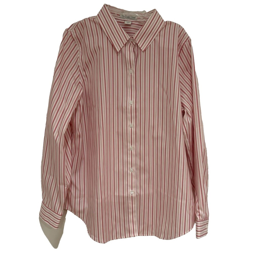 Coldwater Creek Shirt Womens 12 Pink Stripe Button Front 100% Cotton Preppy NEW - Picture 2 of 9